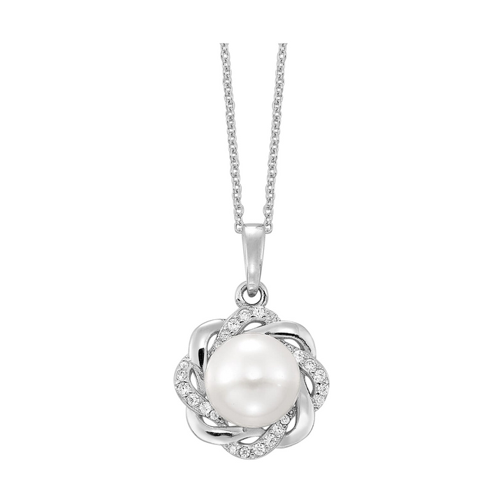 Silver Freshwater Pearl Pendant with Twisted Halo