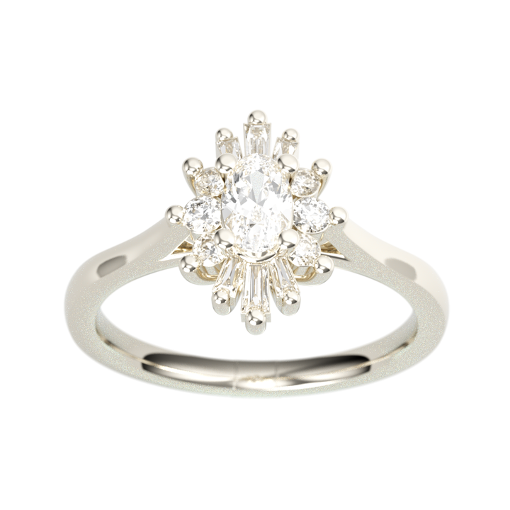 14K White Gold Halo Oval Diamond Semi-Mount Ring .24CTW.