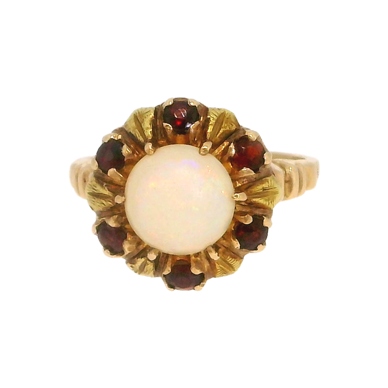 14KY OPAL / GARNET RING 055