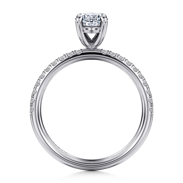 14K White Gold Straight Accented Oval Diamond Semi-Mount Ring 0.19CTW.