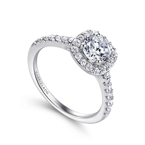 14K White Gold Halo Round Diamond Semi-Mount Ring 0.38CTW.