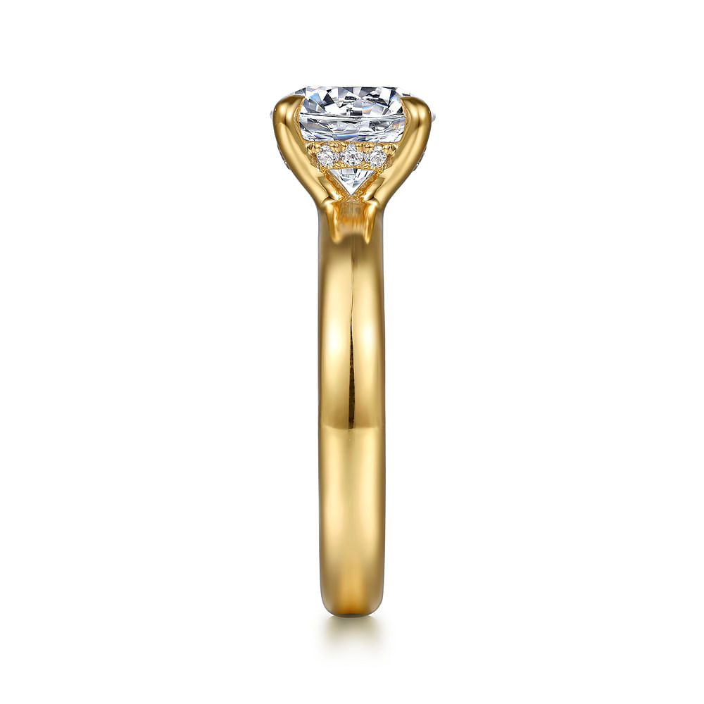 14K Yellow Gold Solitaire Hidden Halo Round Diamond Semi-Mount Ring 0.07CTW.