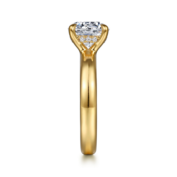 14K Yellow Gold Solitaire Hidden Halo Round Diamond Semi-Mount Ring 0.07CTW.