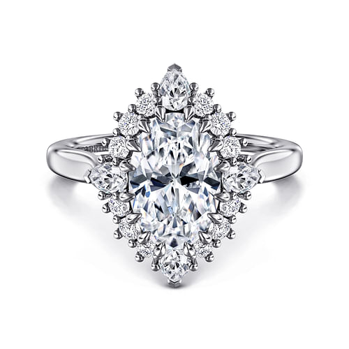 14K White Gold Halo Oval Diamond Semi-Mount Ring .64CTW.