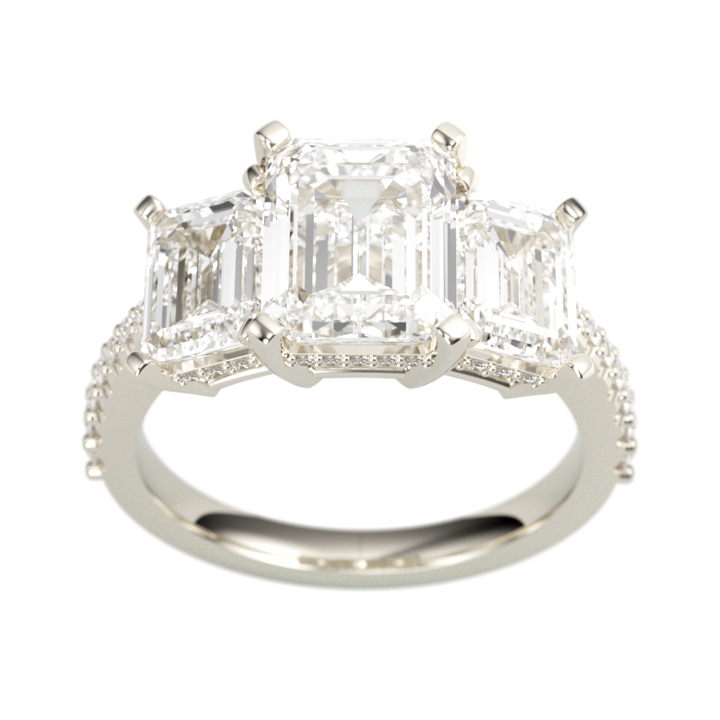 14K White Gold 3 Stone Accented Emerald Diamond Semi-Mount Ring 2.37CTW.
