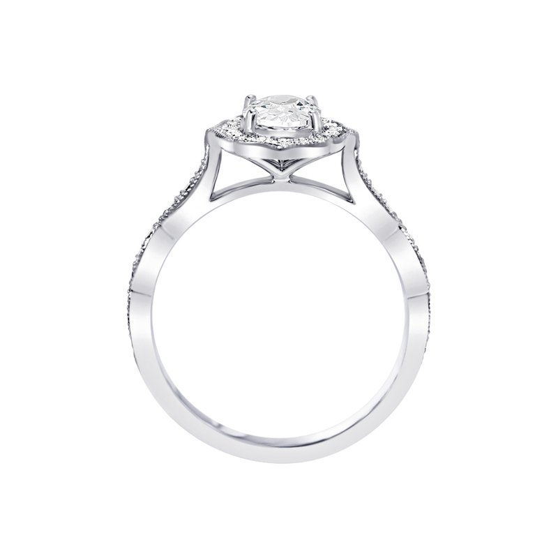 14K White Gold Vintage Halo Oval Diamond Semi-Mount Ring 0.21CTW.