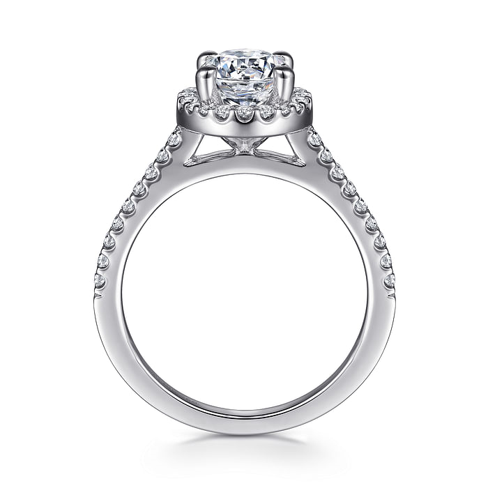 14K White Gold Halo Pave Round Diamond Semi-Mount Ring .27CTW.