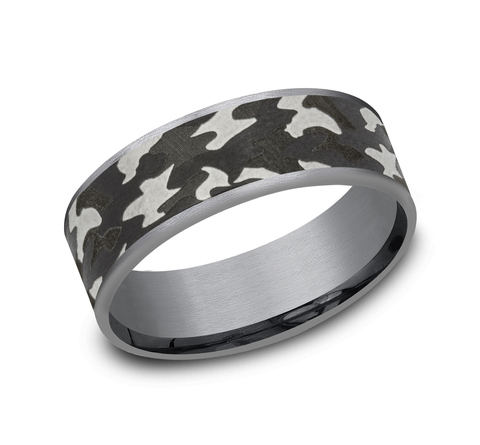 Dark Gray Tantalum CamoThemed Comfort Fit 7.5mm Wedding Band