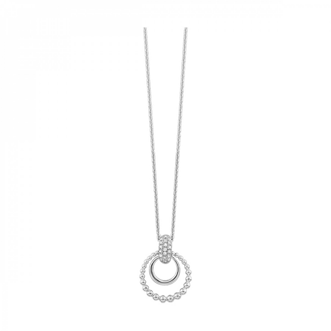 Sterling Silver .10CTW. Natural Diamond Circle Pendant Necklace