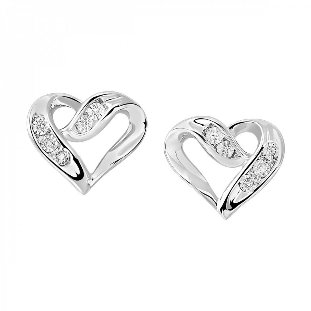 Sterling Silver Natural Diamond Heart Stud Earrings