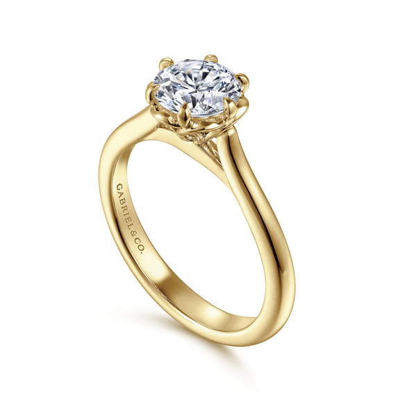 14K Yellow Gold 6 Prong Round Diamond Engagement Ring