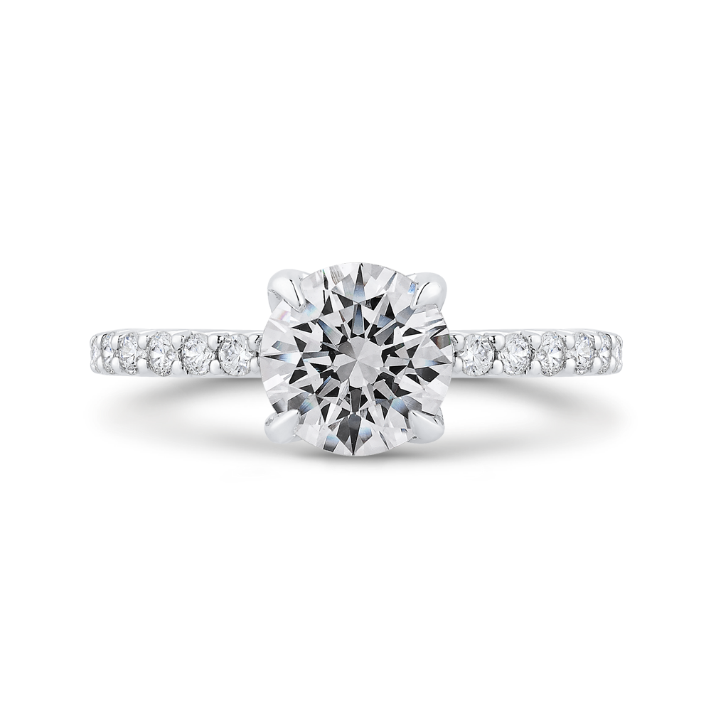 14K White Gold Straight Accented Round Diamond Semi-Mount Ring .45CTW.