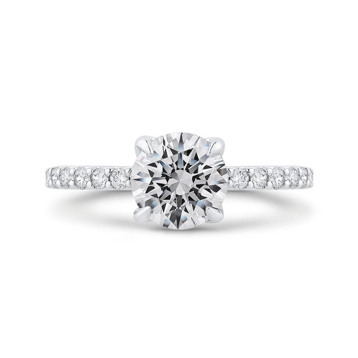 14K White Gold Straight Accented Round Diamond Semi-Mount Ring .45CTW.