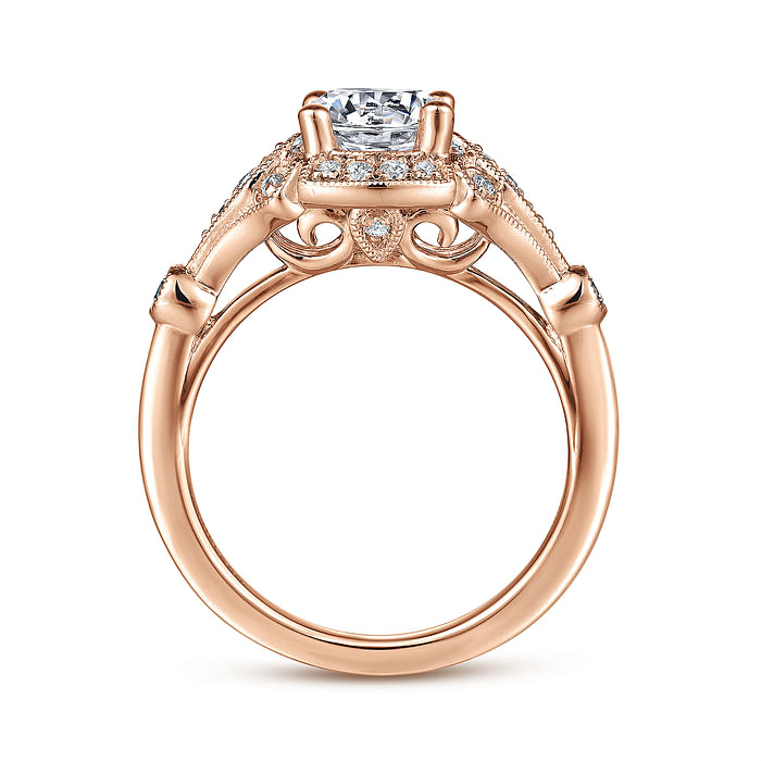 14K Rose Gold Vintage Round Diamond Semi-Mount Ring .21CTW.