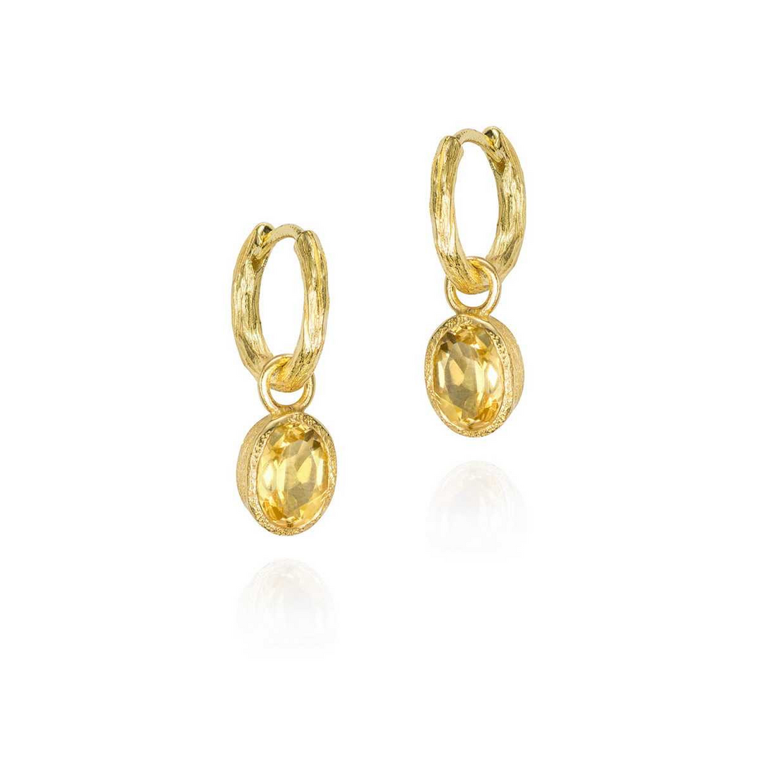 Natural Citrine Hoop Earrings in Sterling Silver with 18k Gold Plating