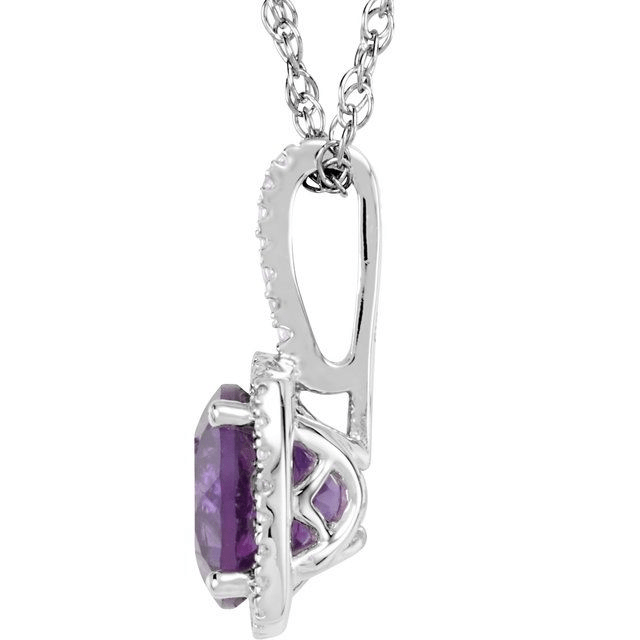 Sterling Silver Natural Amethyst Halo Pendant Necklace