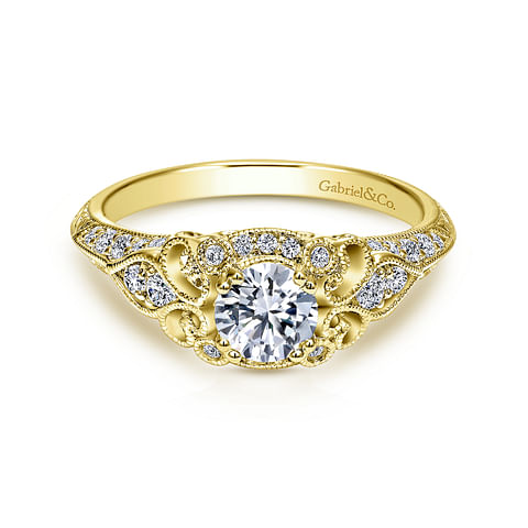 14K Yellow Gold Vintage Round Diamond Semi-Mount Ring .46CTW.