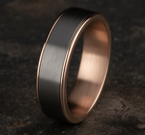 14K Rose Gold and Tantalum Satin Comfort Fit 6.5mm Wedding Band
