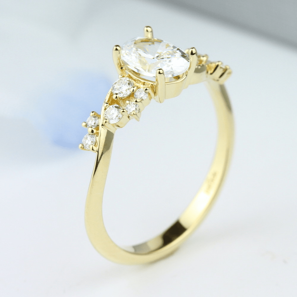 14K Yellow Gold Twist Accented Oval Diamond Semi-Mount Ring 0.21CTW.