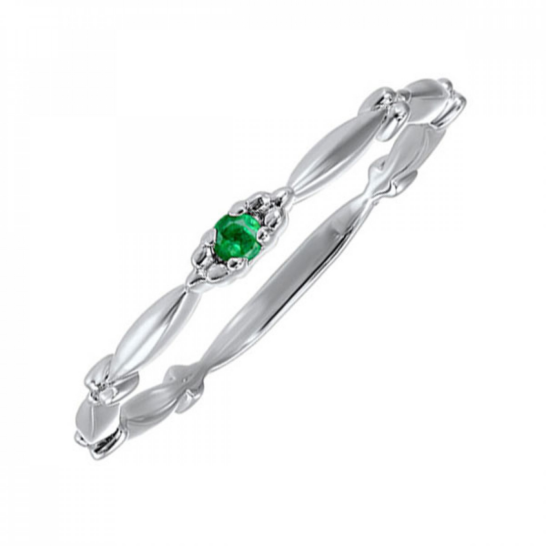 10K White Gold Natural Emerald Stackable Ring