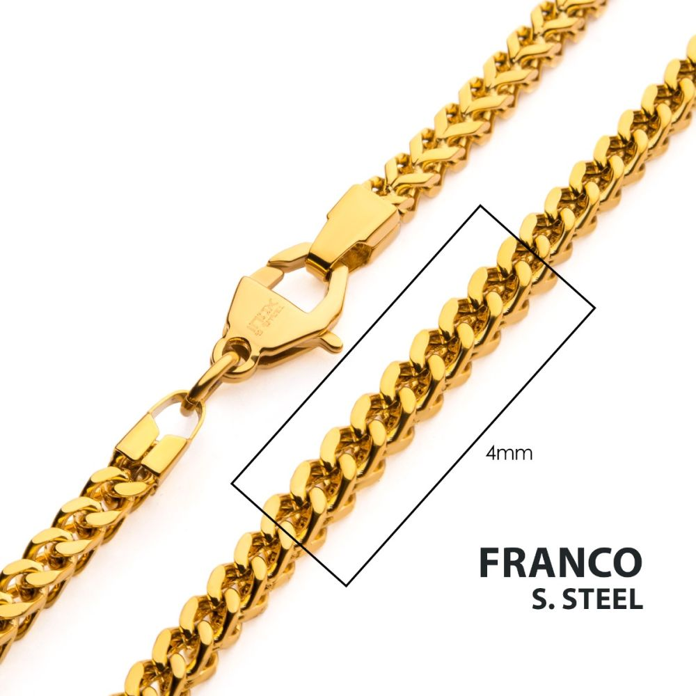 4mm 18Kt Gold Gold IP Franco Chain Necklace