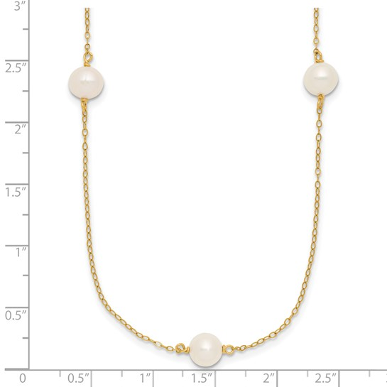 14K Gold Filled 7-8mm 5-Station Near-Round White Freshwater Cultured Pearl 18" Necklace
