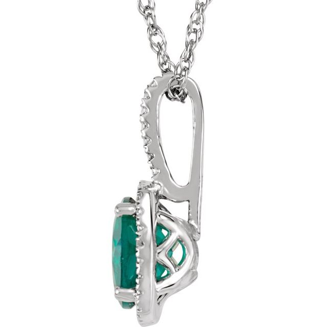 Sterling Silver Lab Grown Emerald Halo Pendant Necklace