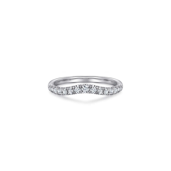 14K White Gold Curved French Pavé Diamond Wedding Band (0.25 ctw)