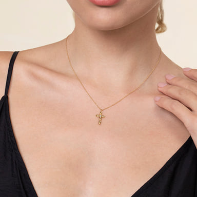 14K Yellow Gold Diamond Cross Pendant Necklace (0.02 ct)