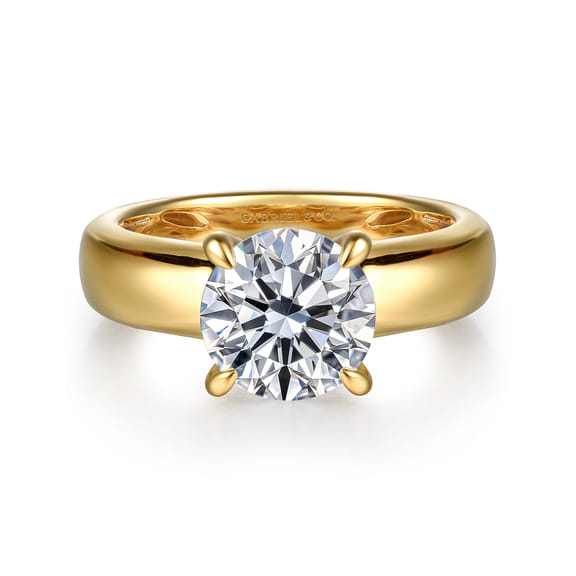 14K Yellow Gold Round Wide Band Hidden Halo Engagement Ring (0.07 ctw)