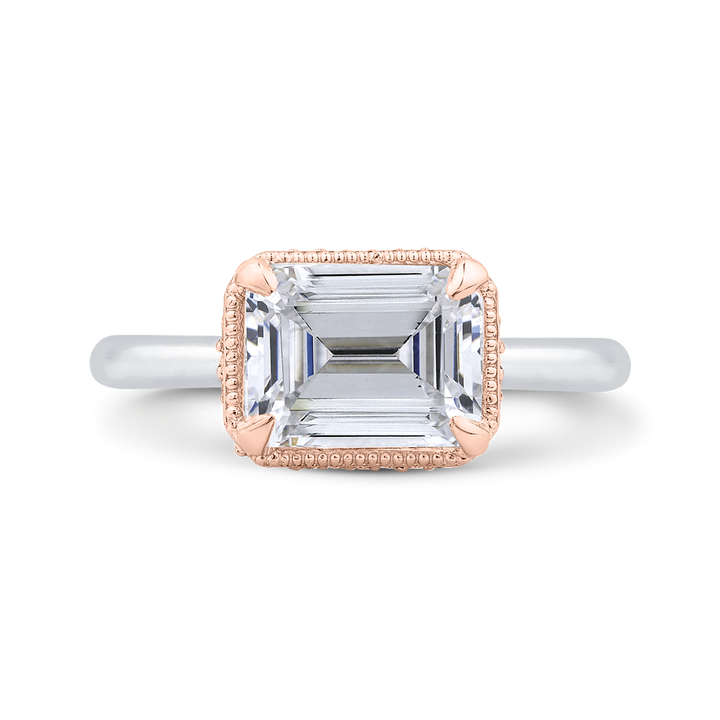 14K White Gold Straight Solitaire Emerald Diamond Semi-Mount Ring .10CTW.