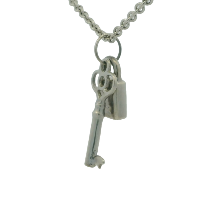 Sterling Silver Lock & Key Themed Pendant Necklace