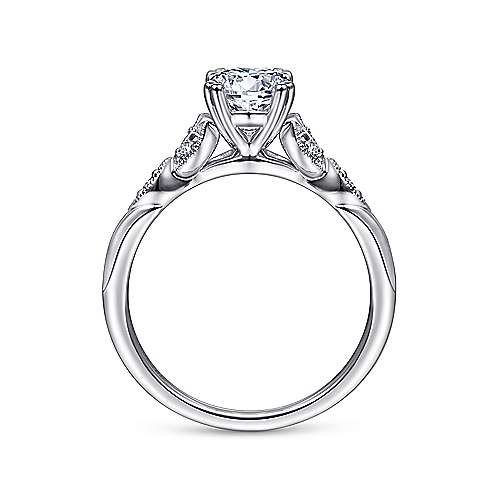 14K White Gold Floral Leaf Oval Diamond Semi-Mount Ring CTW.