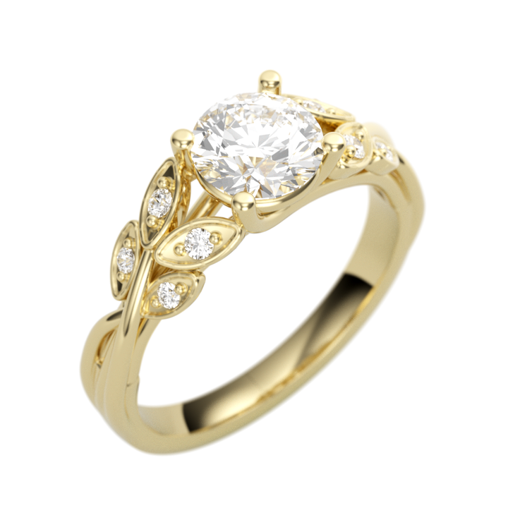 14K Yellow Gold Floral Round Diamond Semi-Mount Ring .11CTW.