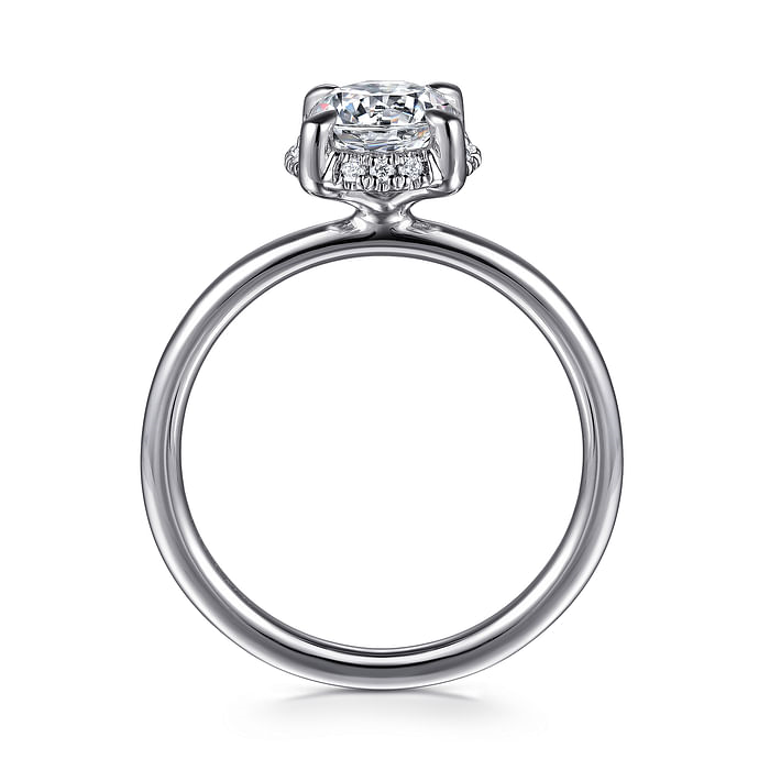 14K White Gold Halo Solitaire Round Diamond Semi-Mount Ring 0.06CTW.