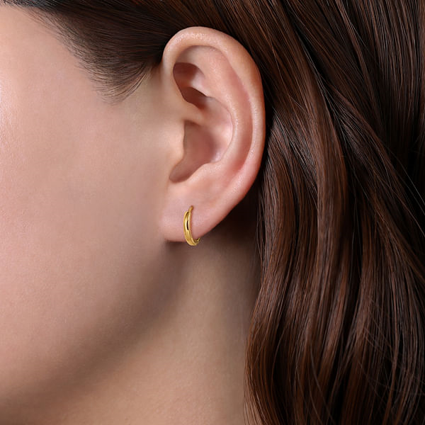 14K Yellow Gold 2MM Gold Hoop Huggie Earrings