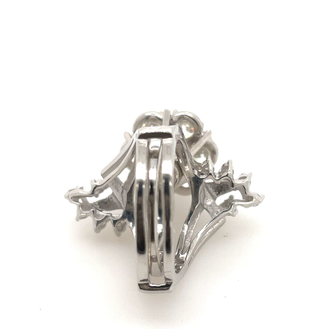 14K White Gold Large 2.95CTW Floral Cluster Ring with Double Banded Ring Guard