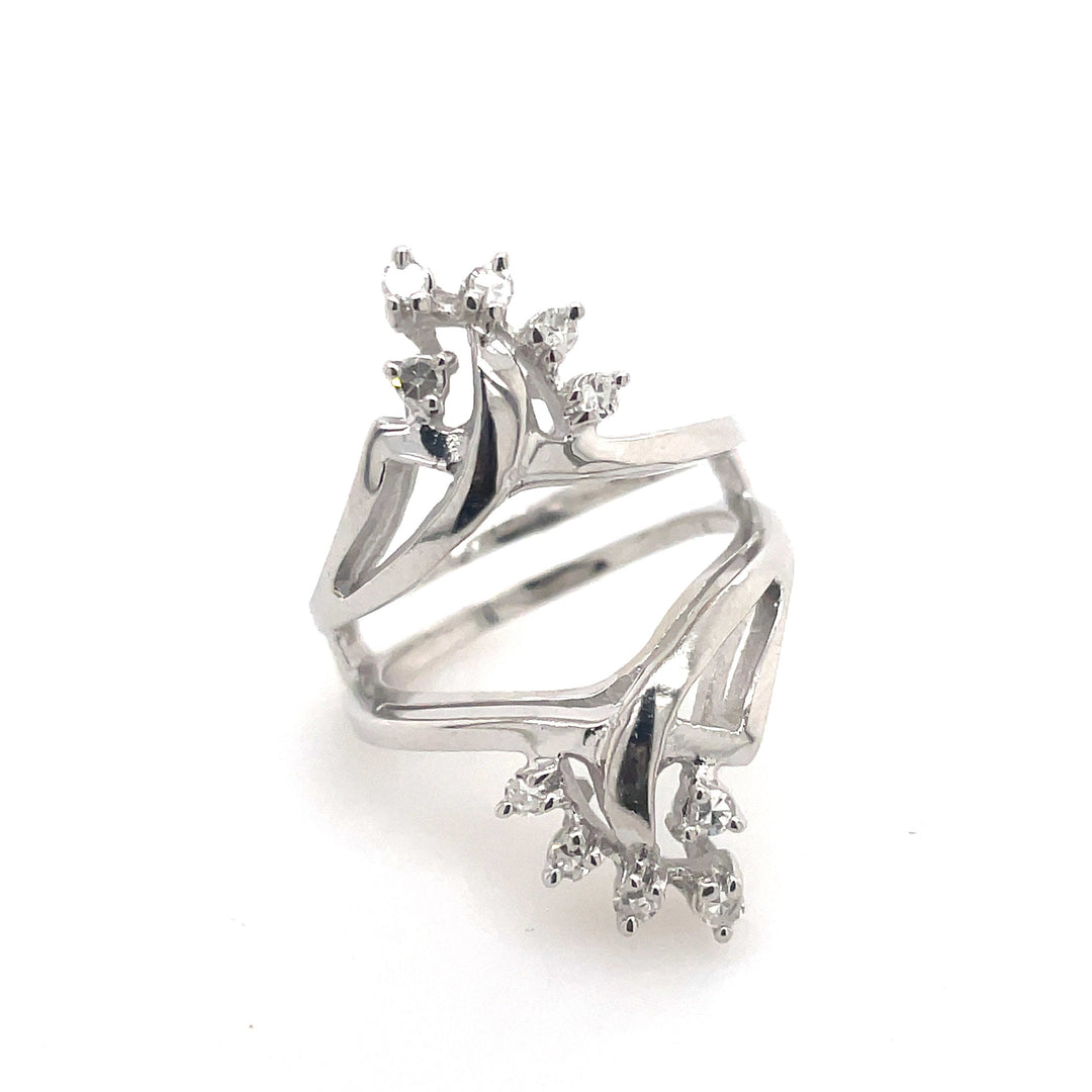 14K White Gold Large 2.95CTW Floral Cluster Ring with Double Banded Ring Guard