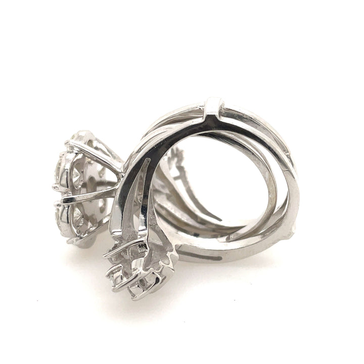 14K White Gold Large 2.95CTW Floral Cluster Ring with Double Banded Ring Guard
