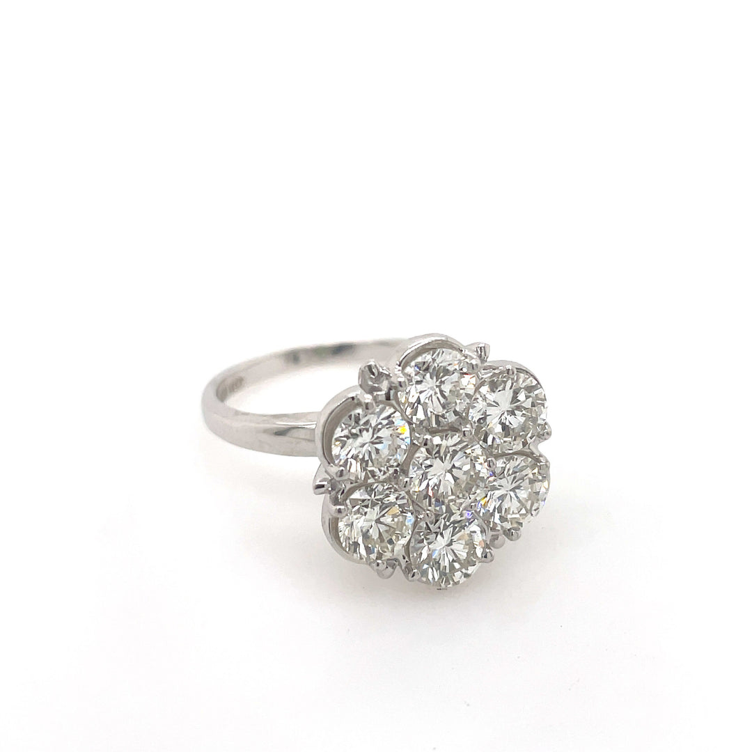 14K White Gold Large 2.95CTW Floral Cluster Ring with Double Banded Ring Guard