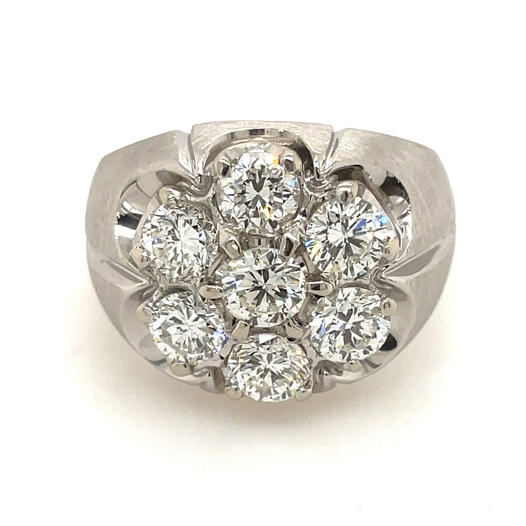 14K White Gold 2.58CTW Men's 7 Stone Diamond Cluster Ring