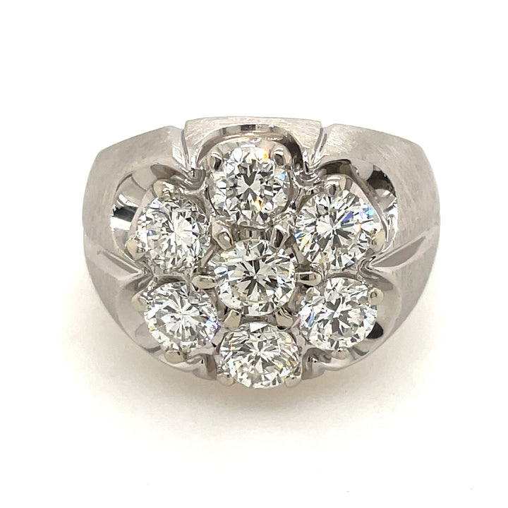 14K White Gold 2.58CTW Men's 7 Stone Diamond Cluster Ring