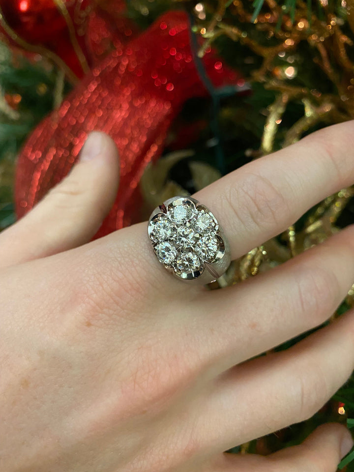 14K White Gold 2.58CTW Men's 7 Stone Diamond Cluster Ring