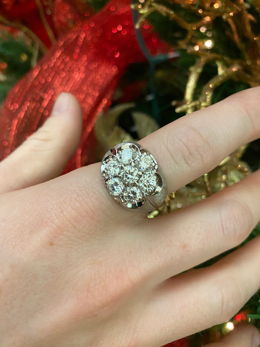 14K White Gold 2.58CTW Men's 7 Stone Diamond Cluster Ring