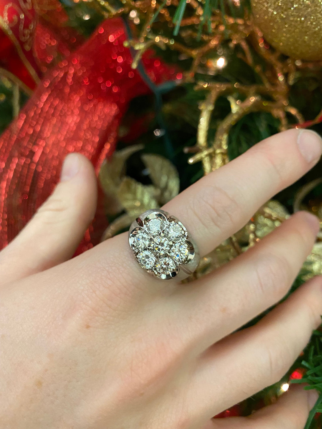 14K White Gold 2.58CTW Men's 7 Stone Diamond Cluster Ring