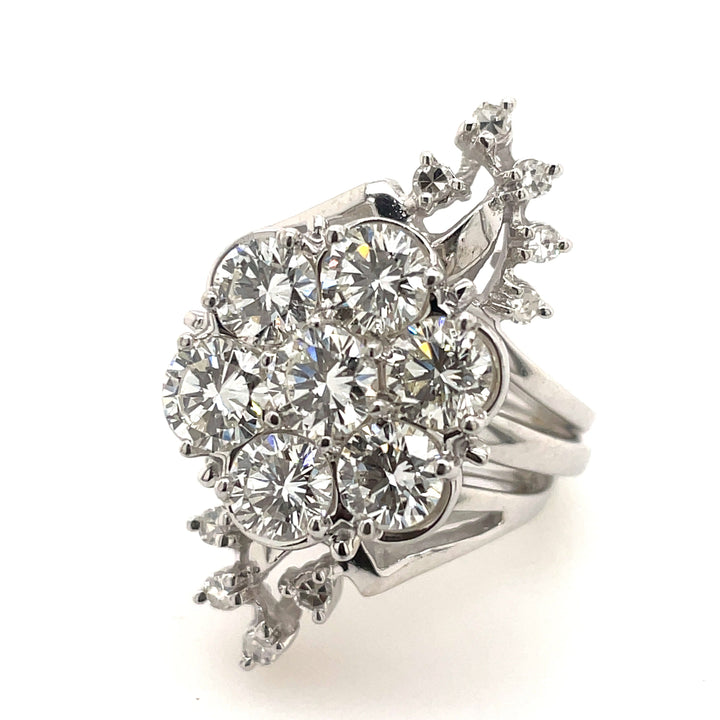 14K White Gold Large 2.95CTW Floral Cluster Ring with Double Banded Ring Guard