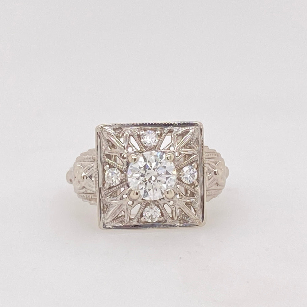 14K White Gold Art Deco Diamond Ring