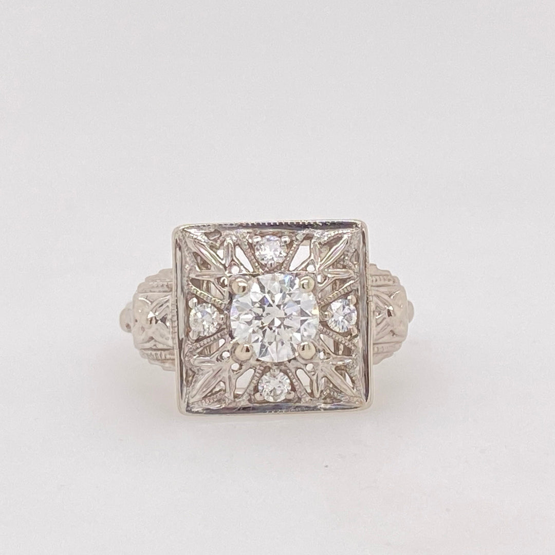 14K White Gold Art Deco Diamond Ring