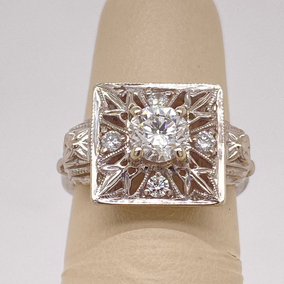 14K White Gold Art Deco Diamond Ring