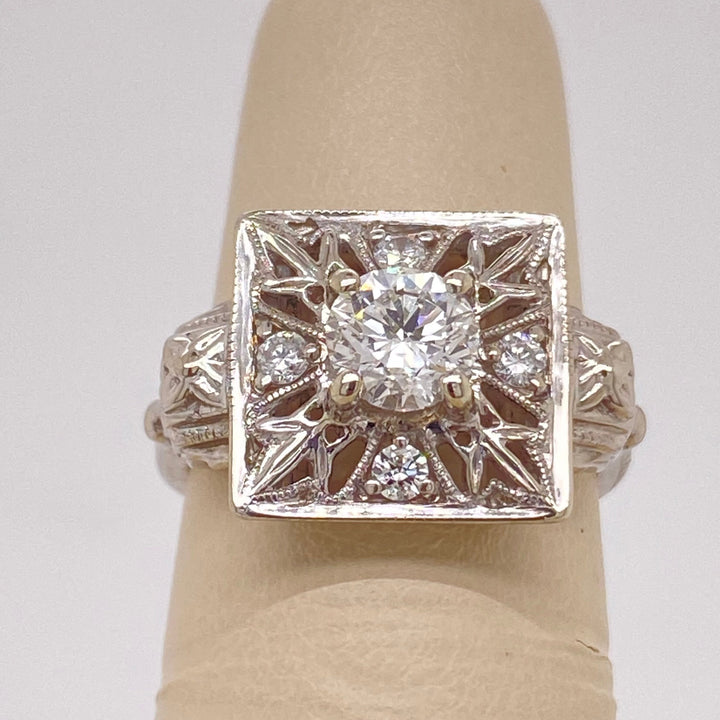 14K White Gold Art Deco Diamond Ring